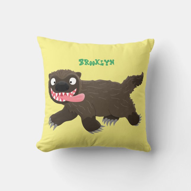 Funny hungry wolverine animal cartoon cushion (Front)