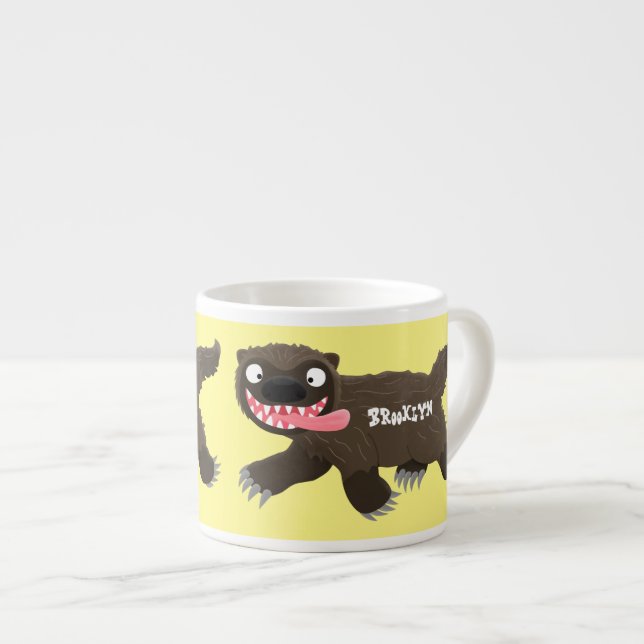 Funny hungry wolverine animal cartoon espresso cup (Front Right)