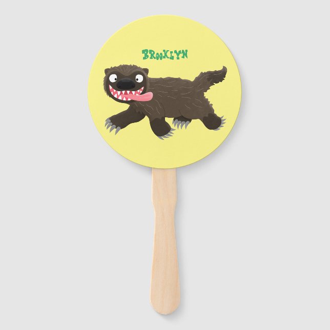 Funny hungry wolverine animal cartoon hand fan (Front)