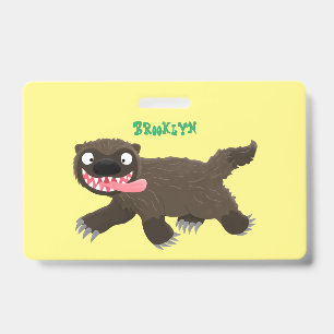 Funny hungry wolverine animal cartoon ID badge