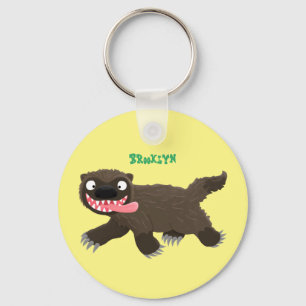 Funny hungry wolverine animal cartoon key ring
