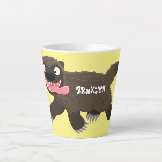 Funny hungry wolverine animal cartoon latte mug (Front)