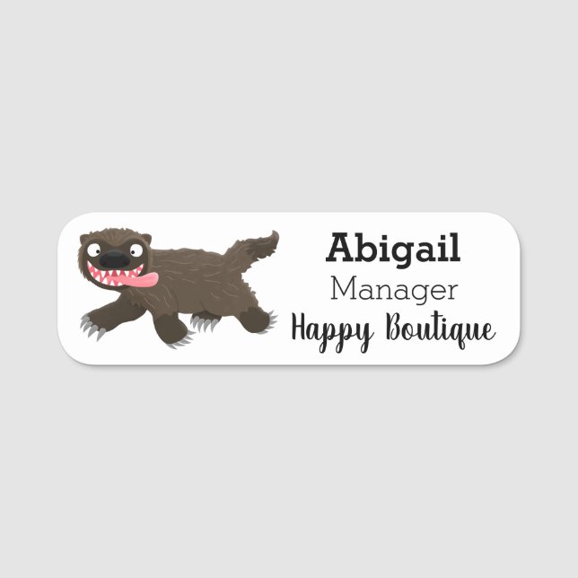 Funny hungry wolverine animal cartoon name tag (Front)