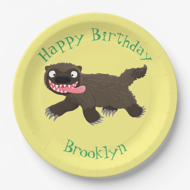 Funny hungry wolverine animal cartoon paper plate (Front)