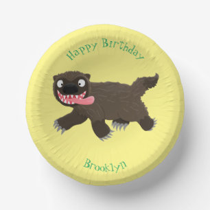Funny hungry wolverine animal cartoon paper plate