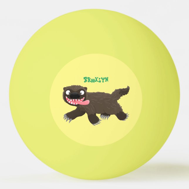 Funny hungry wolverine animal cartoon ping pong ball (Front)