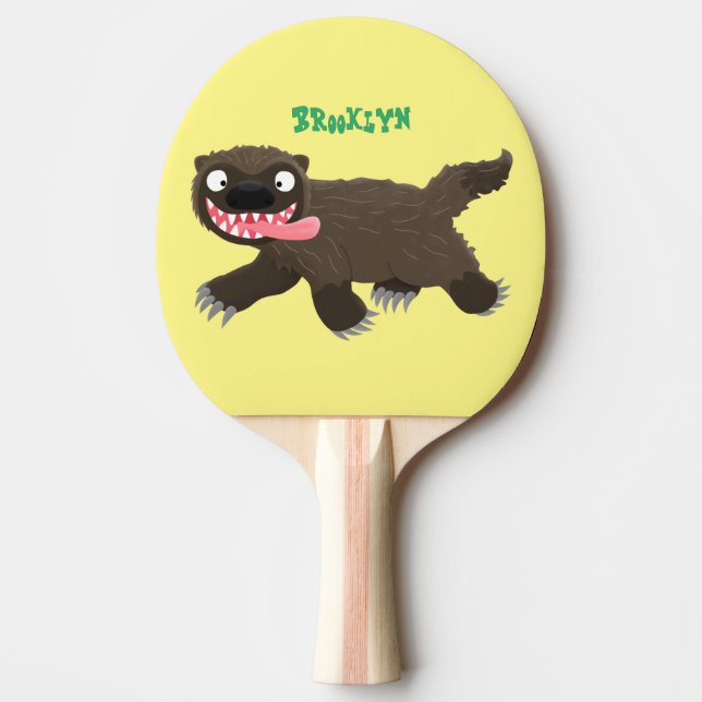 Funny hungry wolverine animal cartoon ping pong paddle (Front)