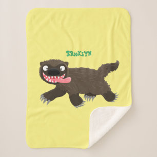 Funny hungry wolverine animal cartoon sherpa blanket