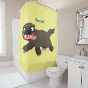 Funny hungry wolverine animal cartoon shower curtain
