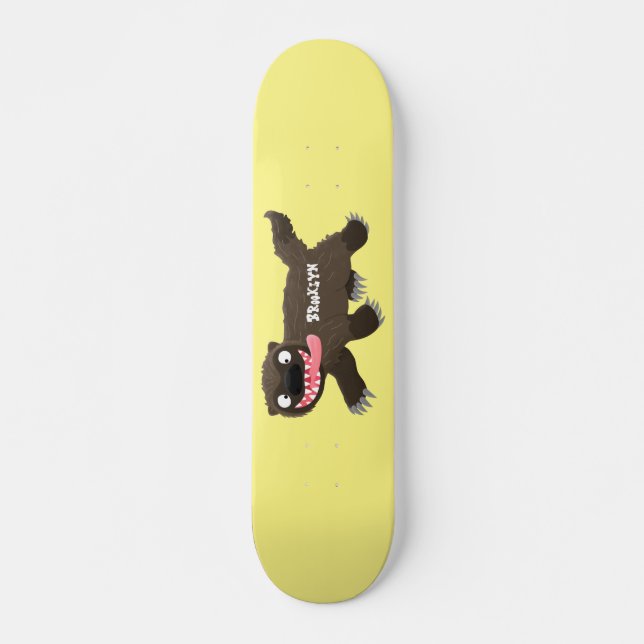 Funny hungry wolverine animal cartoon skateboard (Front)