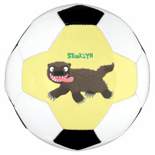 Funny hungry wolverine animal cartoon soccer ball
