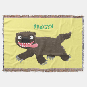 Funny hungry wolverine animal cartoon throw blanket