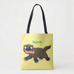 Funny hungry wolverine animal cartoon tote bag