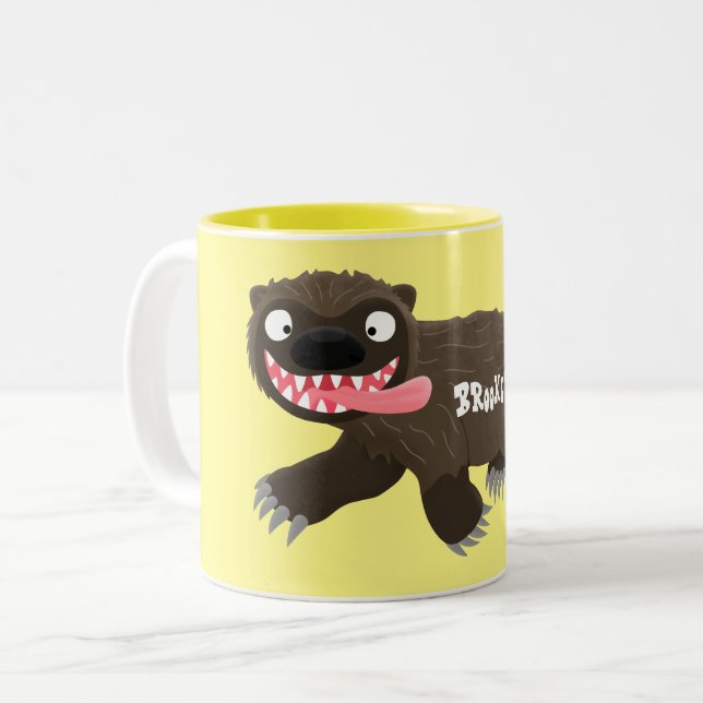 Funny hungry wolverine animal cartoon Two-Tone coffee mug (Front Left)