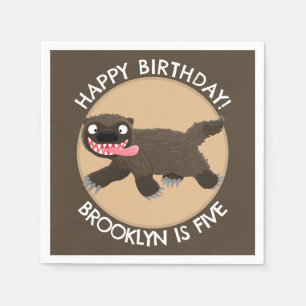 Funny hungry wolverine personalised birthday napkin
