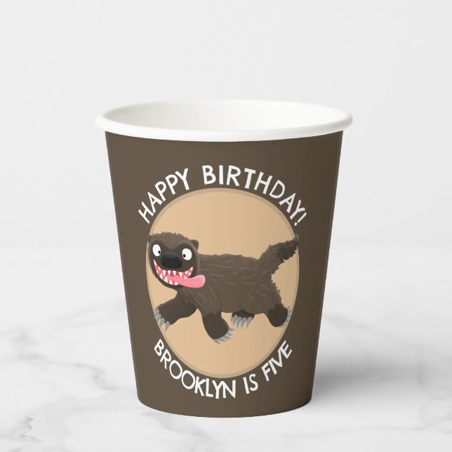 Funny hungry wolverine personalised birthday paper cups (Front)