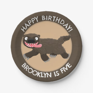 Funny hungry wolverine personalised birthday paper plate