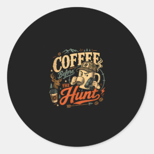 Funny hunting coffee men women retro 70s vintage classic round sticker