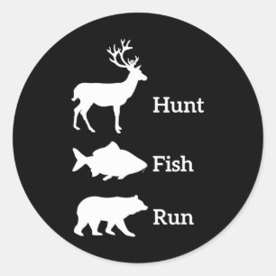 Funny Hunting Fishing Hunt Fish Run Bear Gift Classic Round Sticker