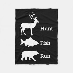 Funny Hunting Fishing Hunt Fish Run Bear Gift Fleece Blanket