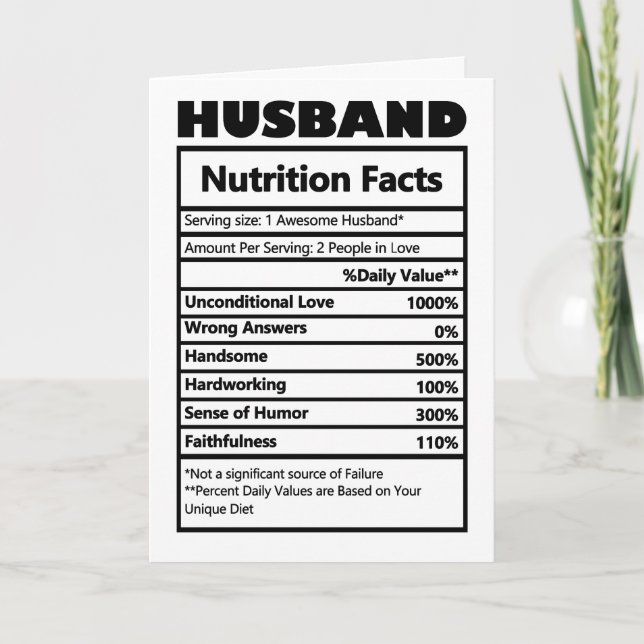 Funny Husband Nutrition Facts Jokes  Card (Front)