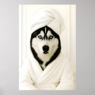 Funny Husky Bathroom Print, Siberian Husky In Poster