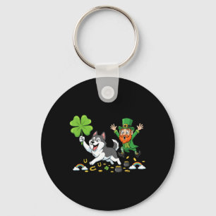 Funny Husky Clover St Patricks Day Womens Mens Key Ring
