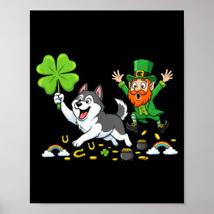 Funny husky clover st patricks day womens mens kid poster
