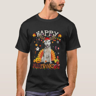 Funny Husky Dog Halloween Christmas Dog Happy Hall T-Shirt