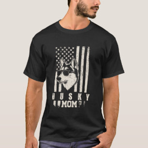 Funny Husky Dog Mum American Flag Gifts for Women T-Shirt