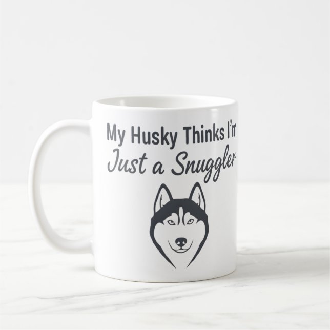 Funny Husky Dog Snuggler Coffee Mug (Left)
