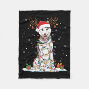 Funny Husky Dog Tree Christmas Lights Xmas Pajama  Fleece Blanket