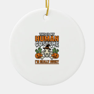 Funny Husky Human Costume Halloween Dog Shirt Desi Ceramic Ornament