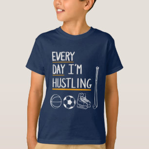 funny hustling sports tee shirt for active kids