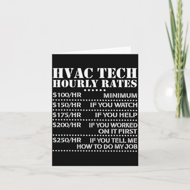 Funny Hvac Tech Hourly Rate Chart Men Women  Card (Front)
