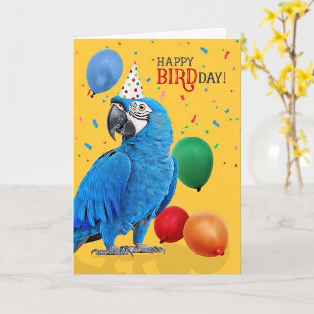Funny Hyacinth Macaw Parrot Birthday Humor Card (Yellow Flower)