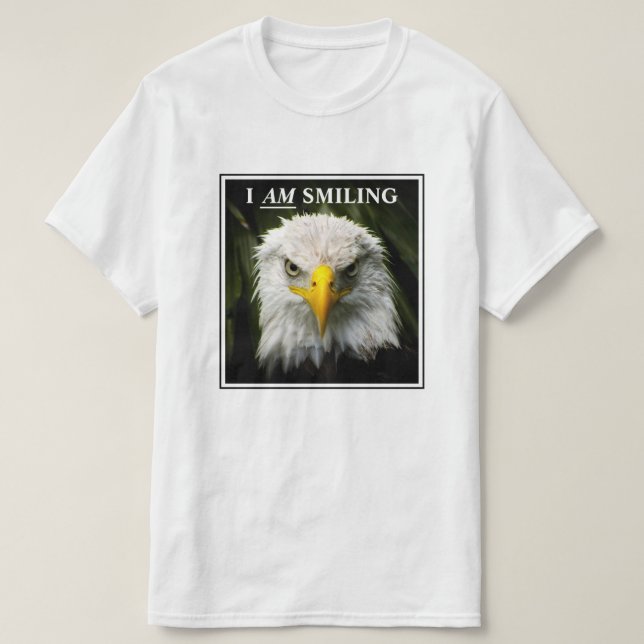Funny I Am Smiling Grumpy Eagle Photo T-Shirt (Design Front)