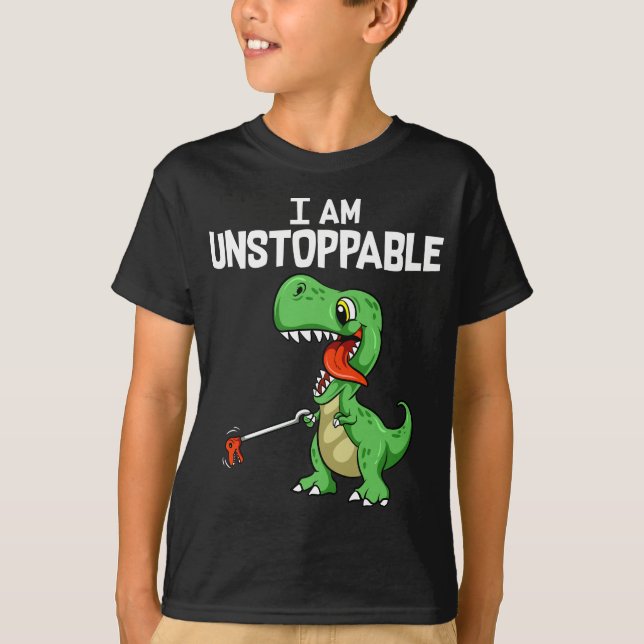 Funny I Am Unstoppable T-Rex Dinosaur Grabber Pun T-Shirt (Front)