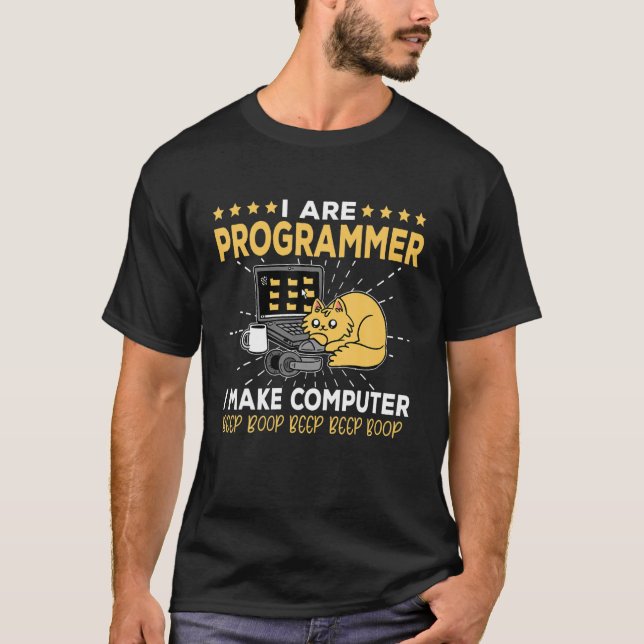 Funny "I Are Programmer Cat" - Coding T-Shirt (Front)