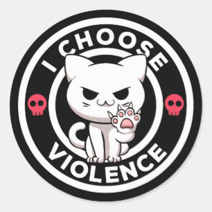 Funny I Choose Violence Cat Sticker