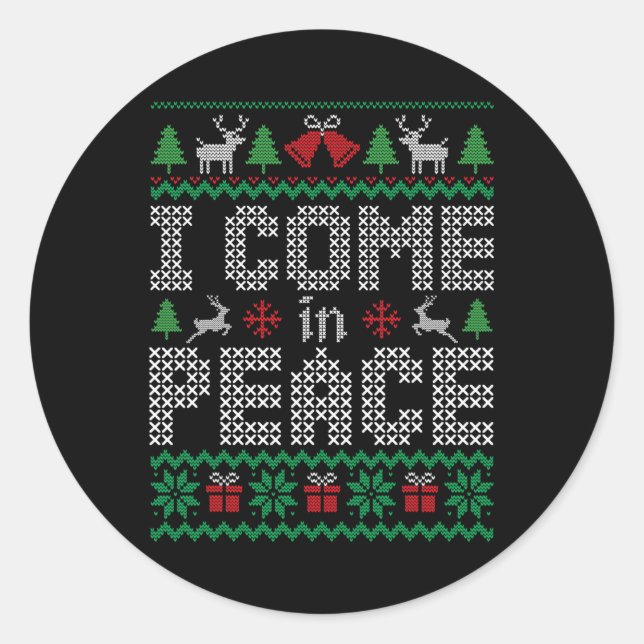 Funny I Come In Peace Couple Matching Ugly Christm Classic Round Sticker (Front)