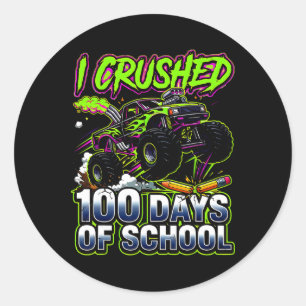 Funny I Crushed 100 Days Of School Pencil Truck Bo Classic Round Sticker