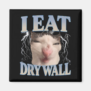 Funny I Eat Dry Wall Silly Cat Meme Men Women Kids Magnet