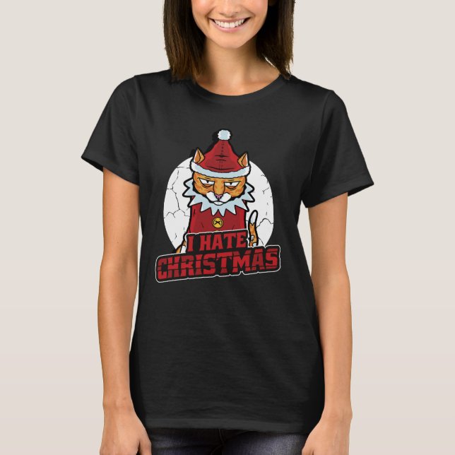 Funny I Hate Christmas Santa Cat T-Shirt (Front)