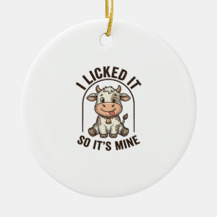Funny I Licked It Cow Vintage Farm Shirt Design_1 Ceramic Ornament