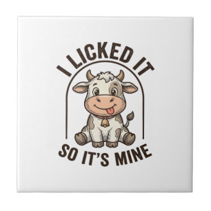 Funny I Licked It Cow Vintage Farm Shirt Design_1 Ceramic Tile