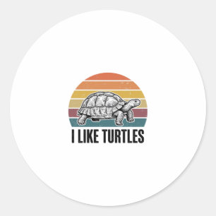 Funny I Like Turtles Vintage Engraving T-Shirt Des Classic Round Sticker