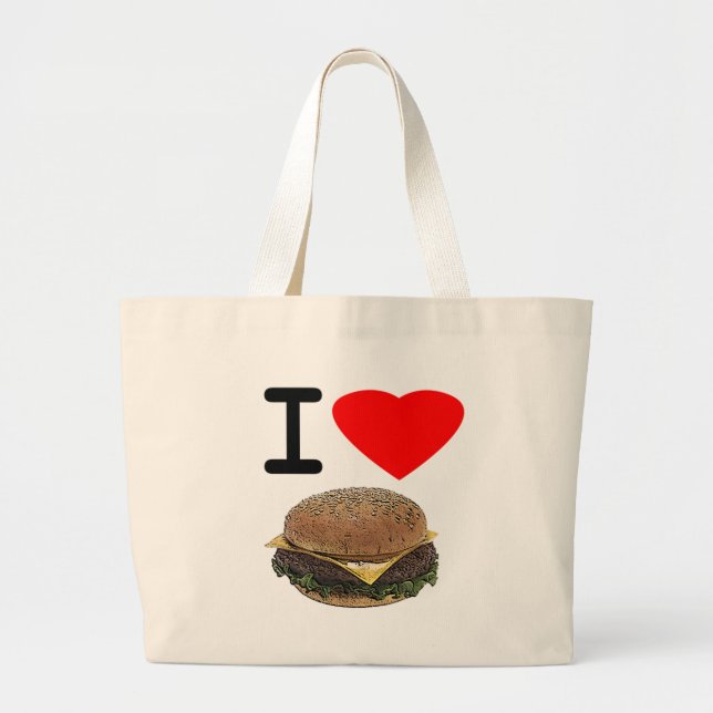 Funny I Love Cheeseburgers Large Tote Bag (Front)