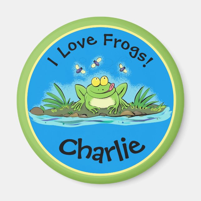 Funny I love frogs green frog cartoon magnet (Front)