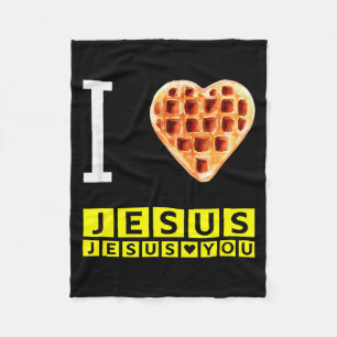 Funny I Love Jesus Waffle Heart Christian Breakfas Fleece Blanket